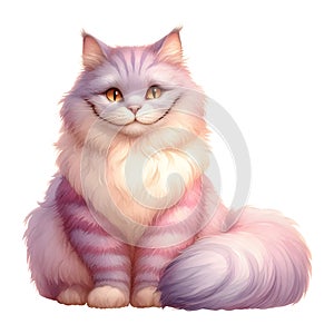 Large Fluffy Striped Cat Sitting with a Wide Subtle Smile